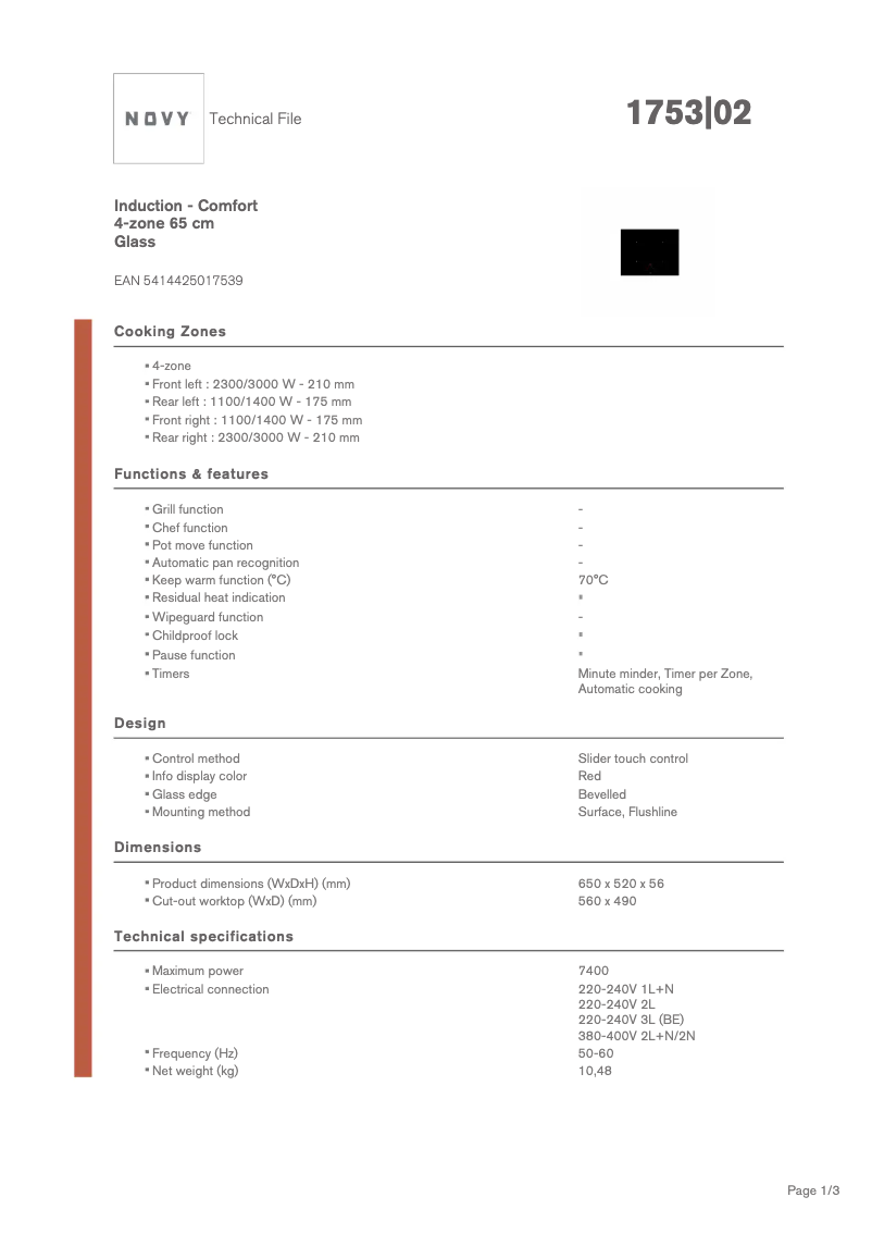 Page n°1 - Fiche technique Novy Comfort 1753