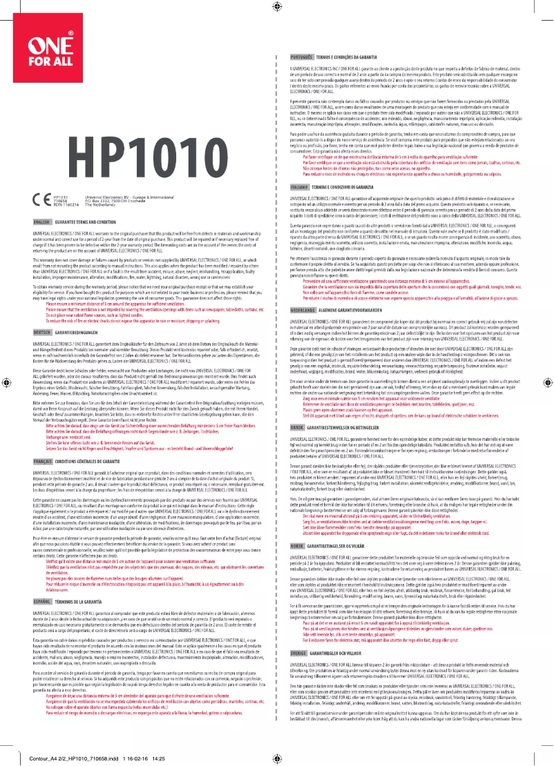 Page 1 de la notice Manuel utilisateur One for all HP 1010