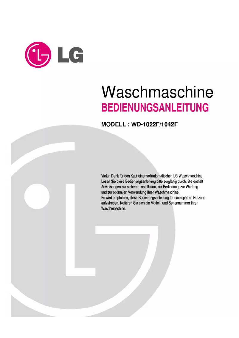 Page 1 de la notice Manuel utilisateur LG WD-65160F