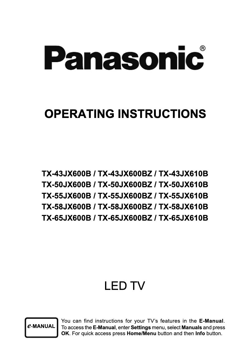 Page 1 de la notice Manuel utilisateur Panasonic TX-50JX600B