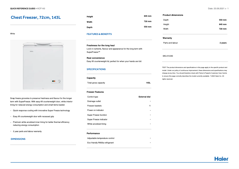Image de la première page du manuel de l'appareil HCF143