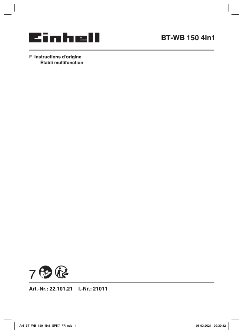 Page 1 de la notice Manuel utilisateur Einhell BT-WB 150 4in1
