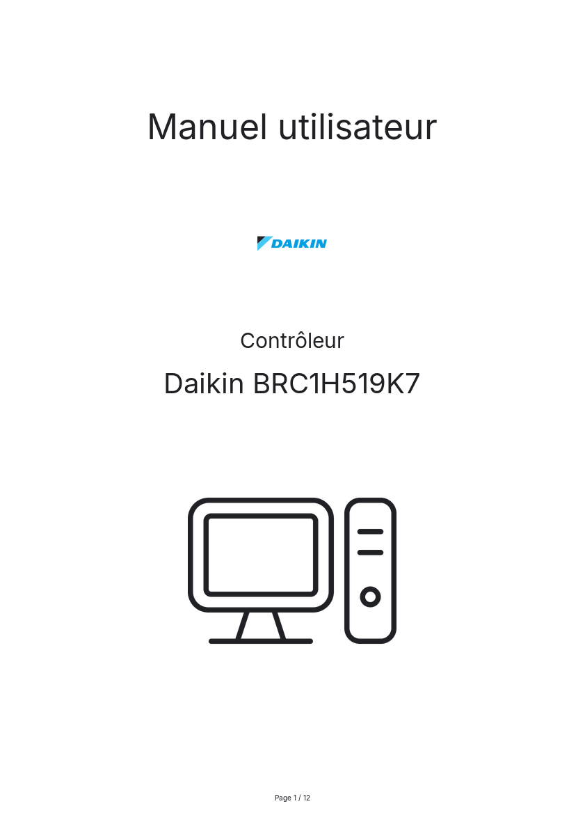 Image de la première page du manuel de l'appareil BRC1H519K7