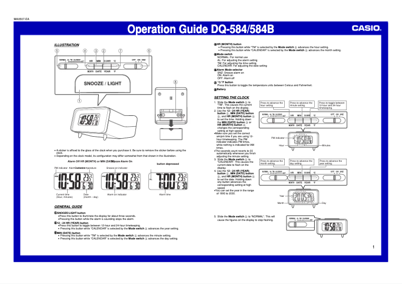 Page 1 de la notice Manuel utilisateur Casio DQ-584