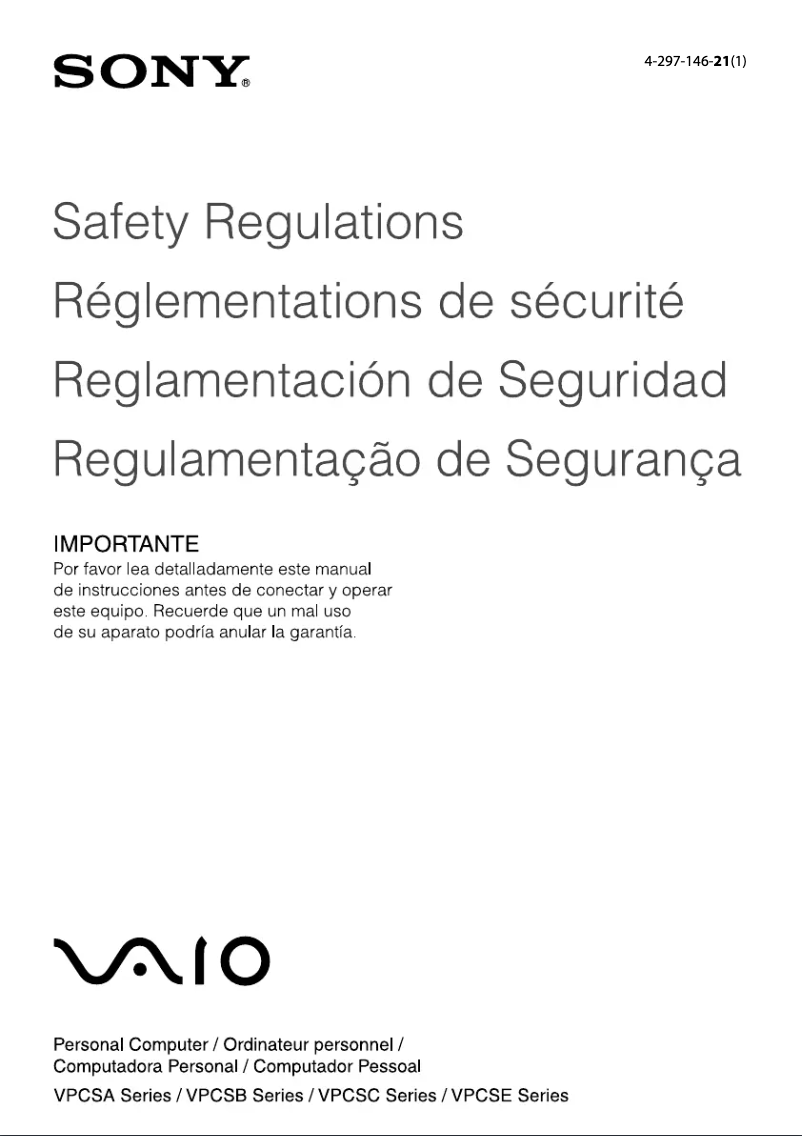 Image de la première page du manuel de l'appareil Vaio VPCSB3AFX