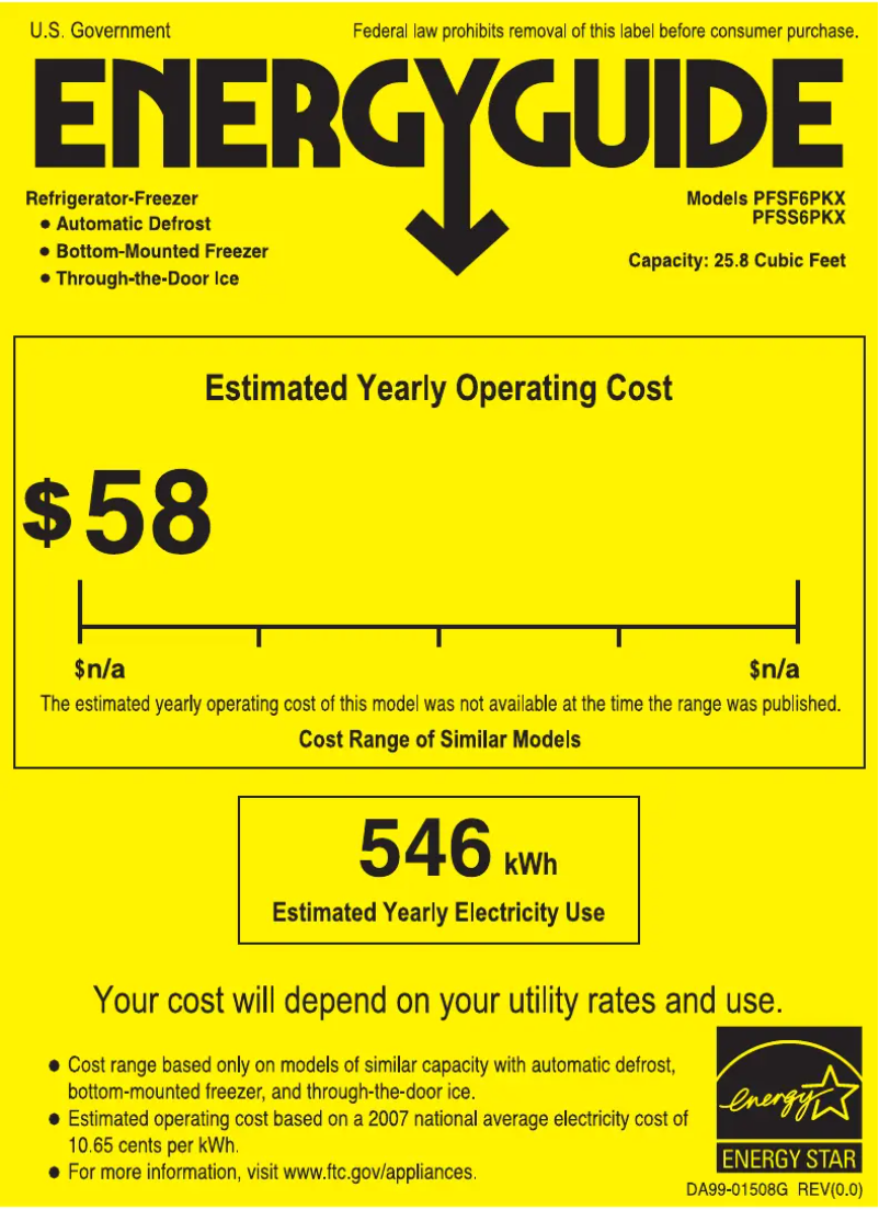 Image de la première page du manuel de l'appareil Profile PFSF6PKXWW