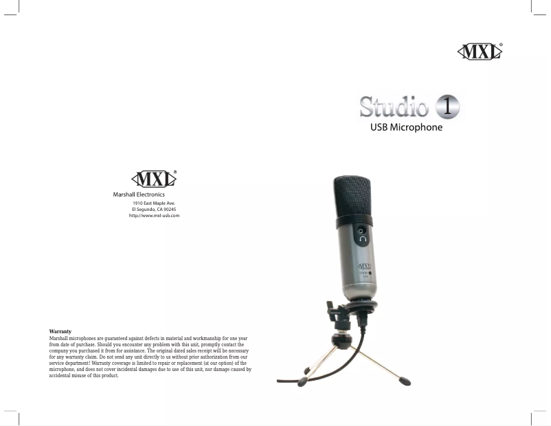 Page n°1 - Manuel utilisateur Marshall Electronics Studio 1