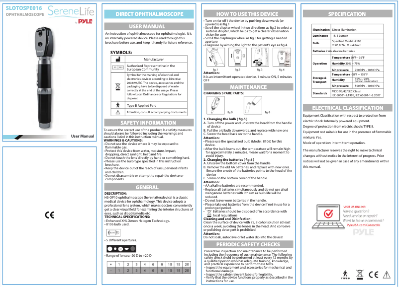 Page n°1 - Manuel utilisateur SereneLife AZSLOTOSPE016