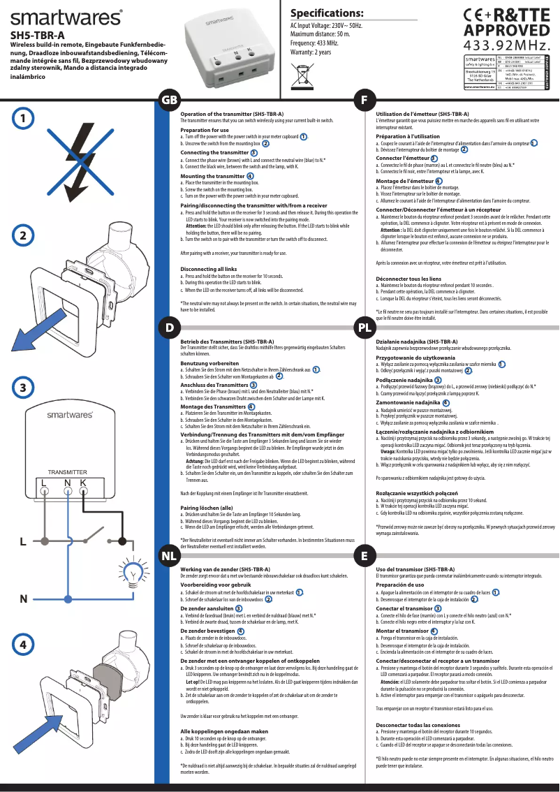 Página 1 del manual Manual de usuario Smartwares SH5-TBR-A