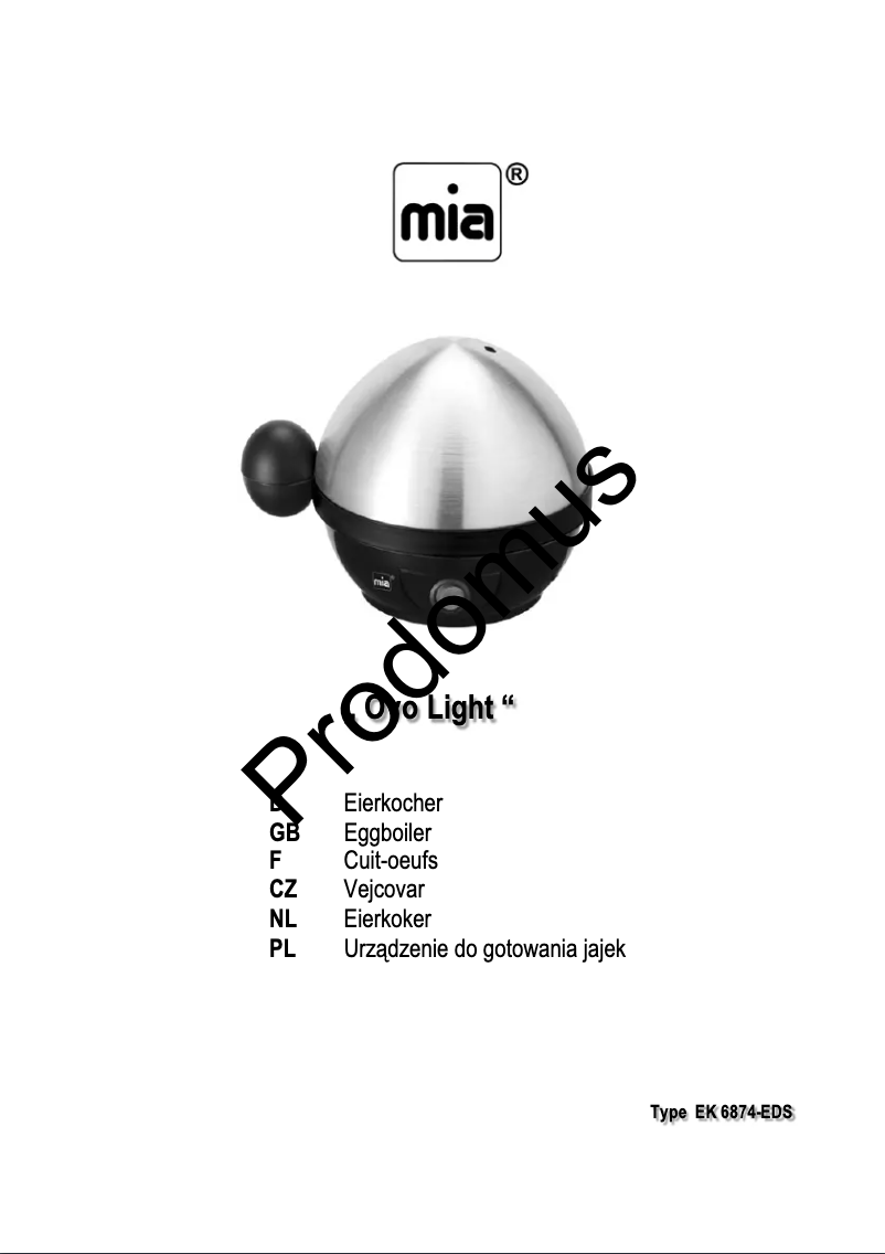 Page n°1 - Manuel utilisateur Mia Ovo Light EK 6874-EDS