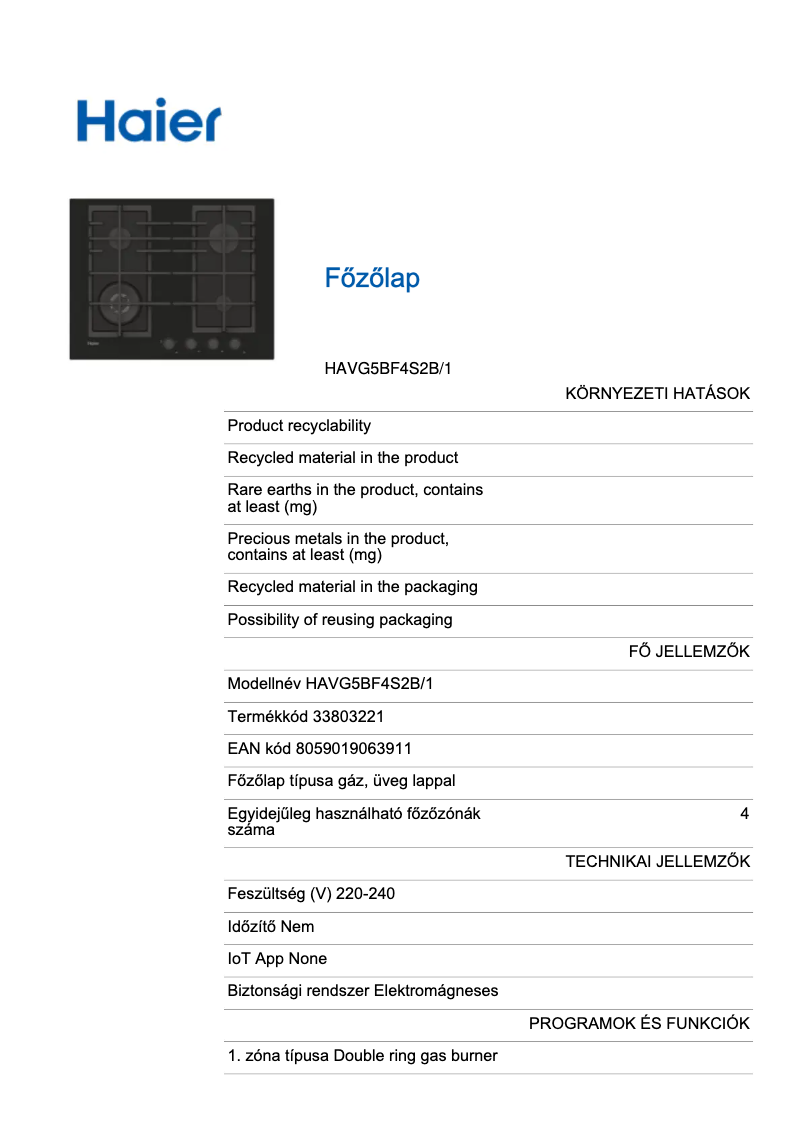 Página 1 del manual Etiqueta energética Haier HAVG5BF4S2B/1