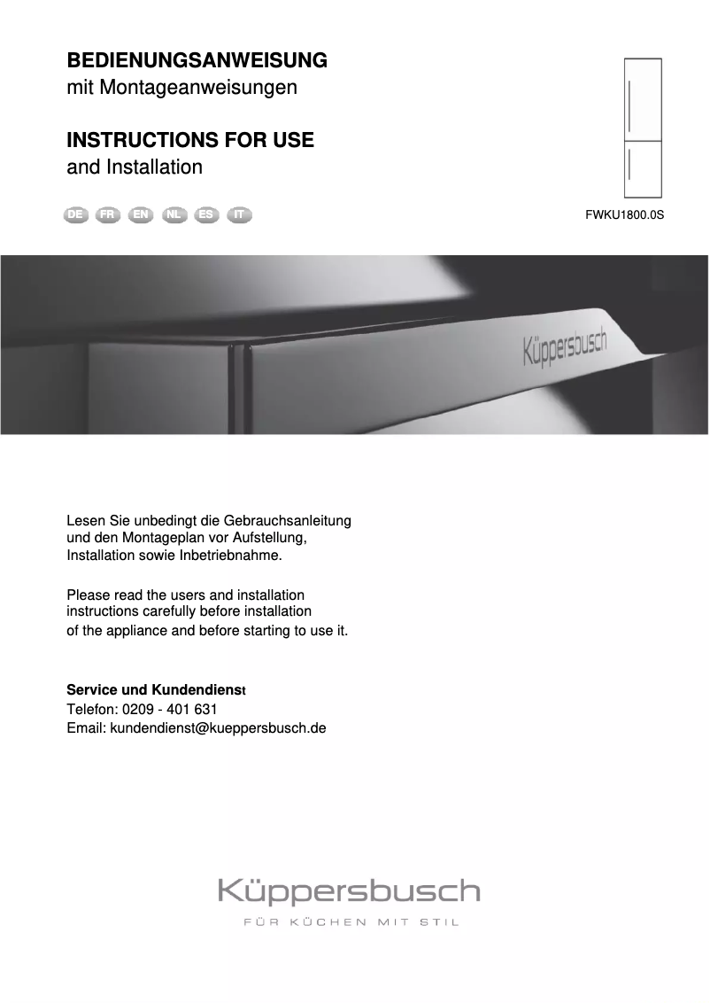 Page 1 de la notice Manuel utilisateur Küppersbusch FWKU1800.0S