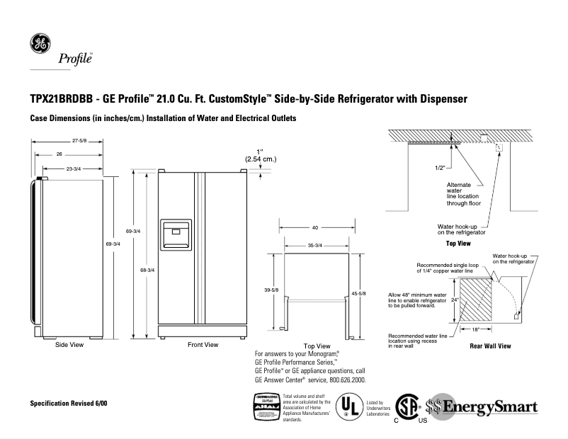 Page n°1 - Fiche technique GE TPX21BRDBB