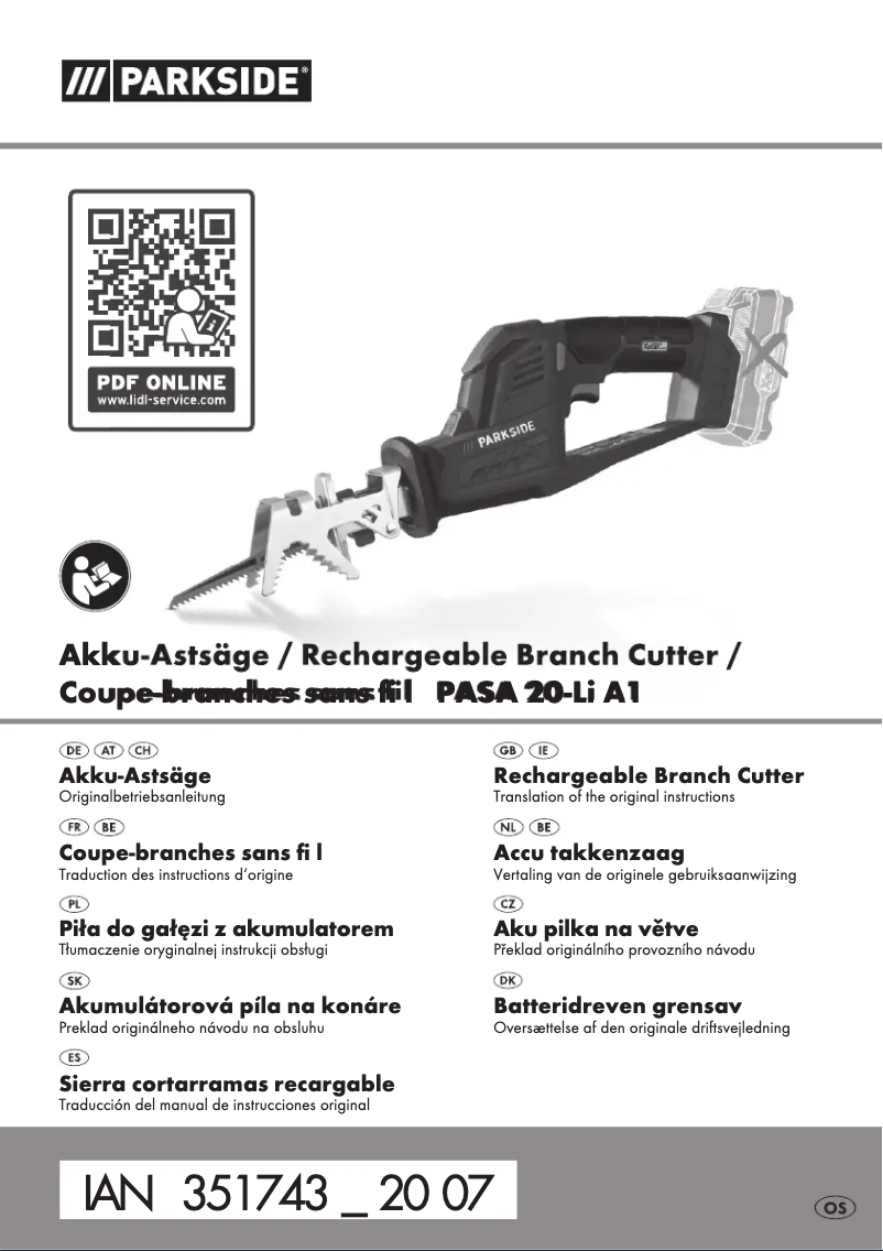 Page n°1 - Manuel utilisateur Parkside PASA 20-Li A1