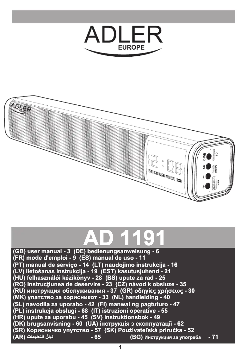 Page n°1 - Manuel utilisateur Adler AD 1191