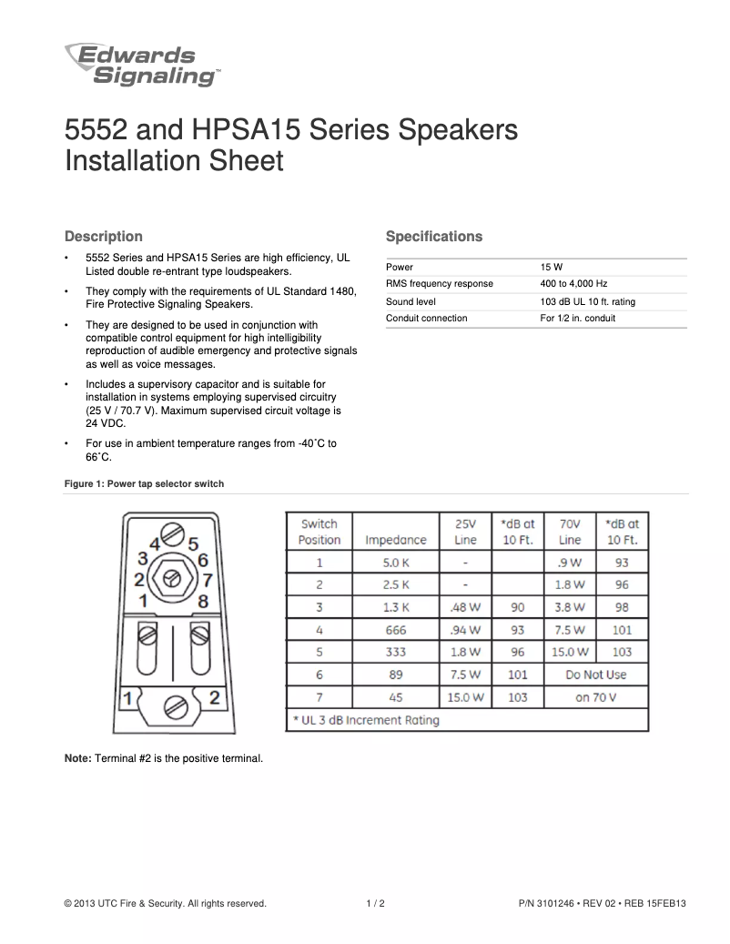 Page 1 de la notice Manuel utilisateur Edwards Signaling 5552-15W-R