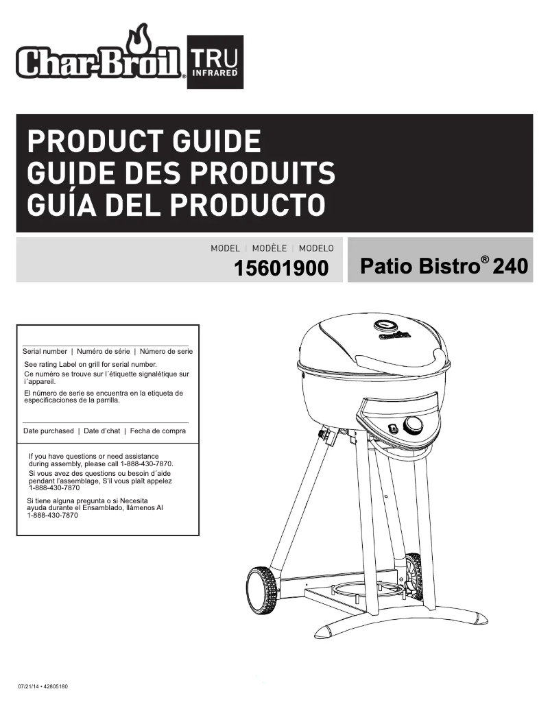 Page 1 de la notice Manuel utilisateur Char-Broil Patio Bistro 240 15601900