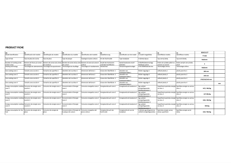 Page 1 de la notice Label énergétique CATA TT 603