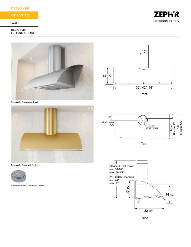 Página 1 del manual Ficha técnica Zephyr COK-E48CSX