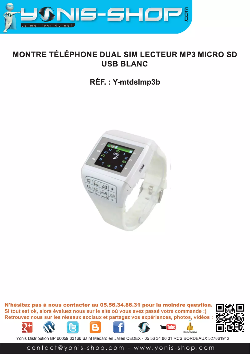 Page 1 de la notice Manuel utilisateur Yonis Y-MTDSLMP3B