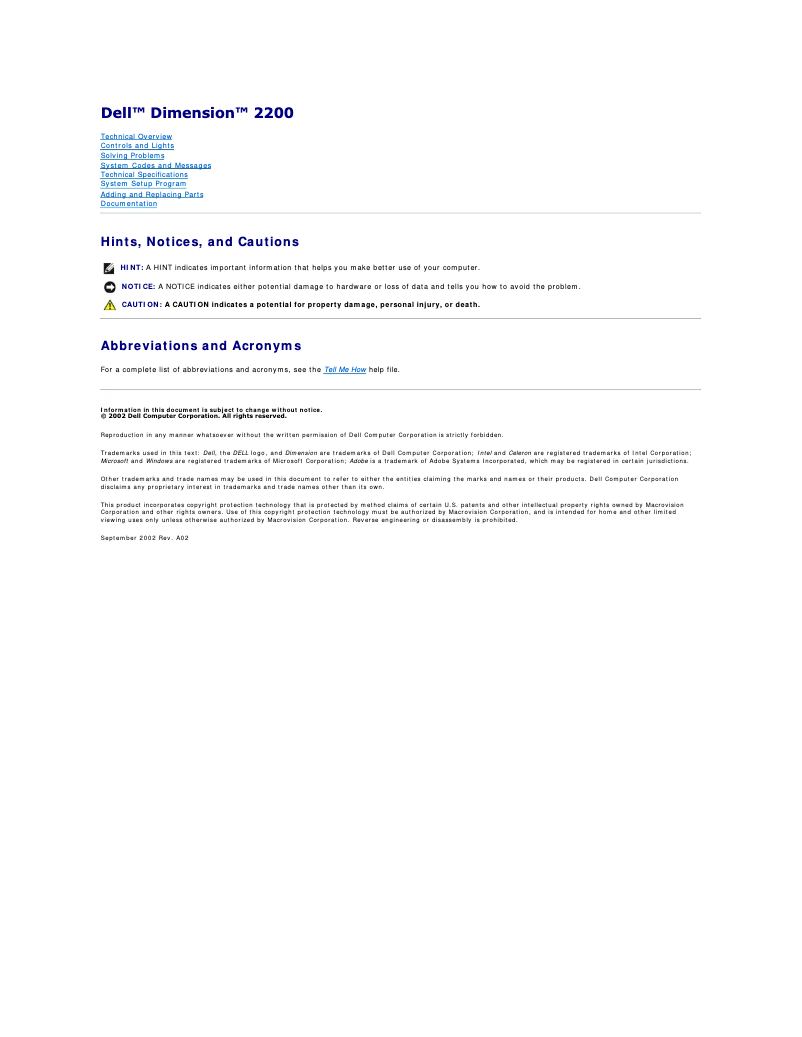 Page n°1 - Manuel utilisateur Dell Dimension 2200