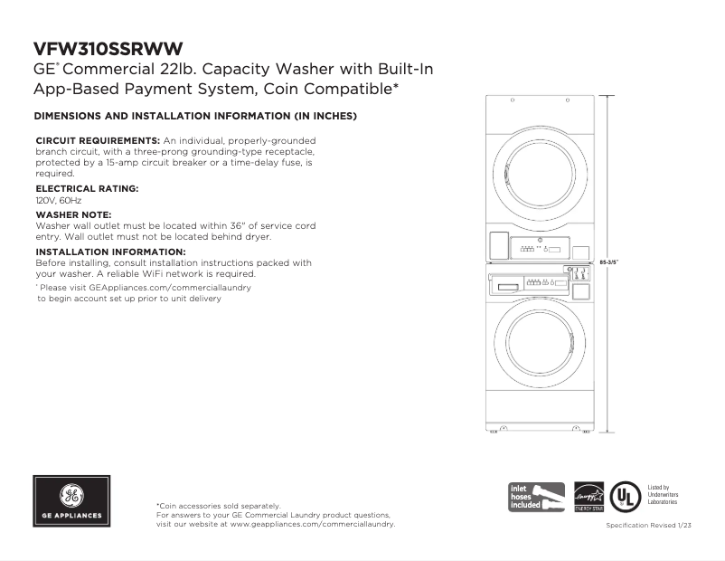 Page n°1 - Fiche technique GE VFW310SSRWW