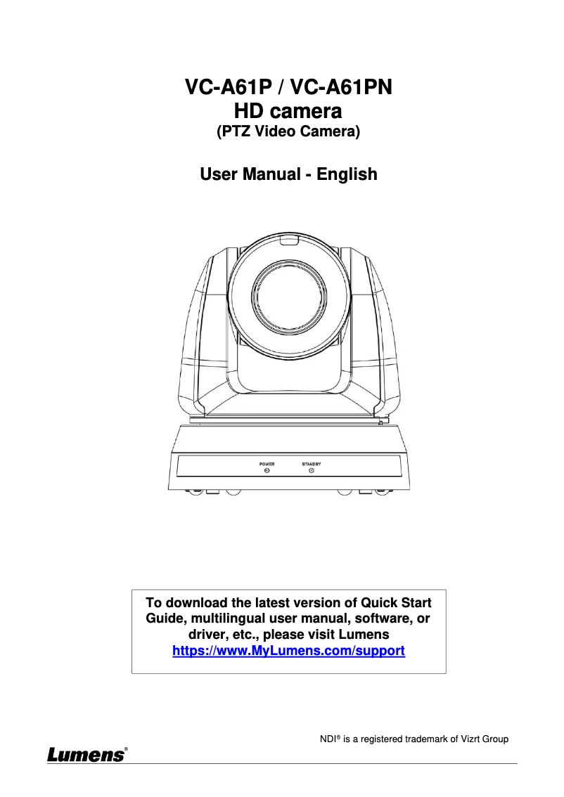Page 1 de la notice Manuel utilisateur Lumens VC-A61PN