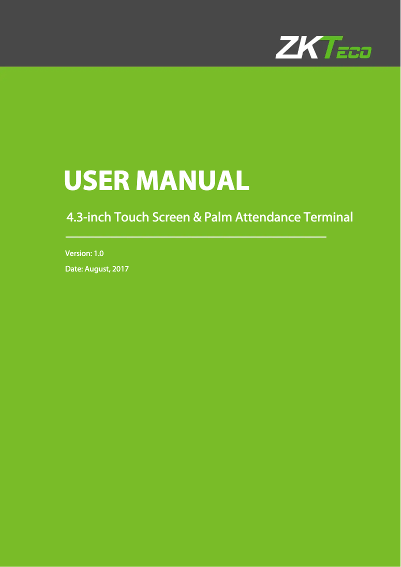 Page 1 de la notice Manuel utilisateur ZKTeco PFace202
