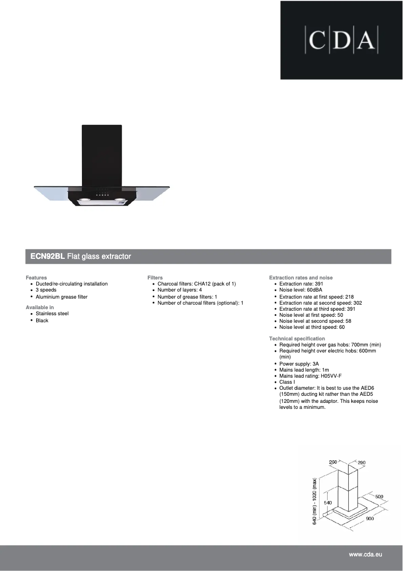 Page n°1 - Fiche technique CDA ECN92BL