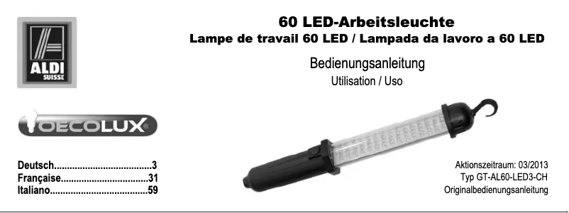Page n°1 - Manuel utilisateur Oecolux GT-AL60-LED3
