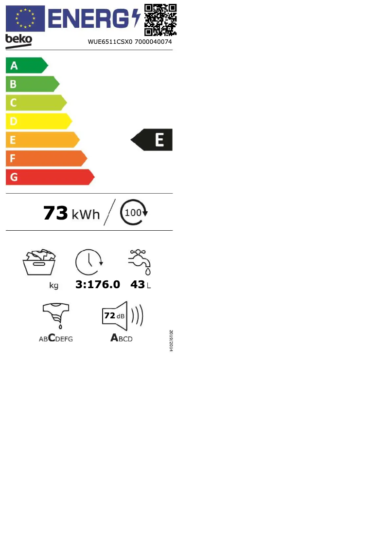 Page 1 de la notice Manuel utilisateur Beko WUE6511CSX0