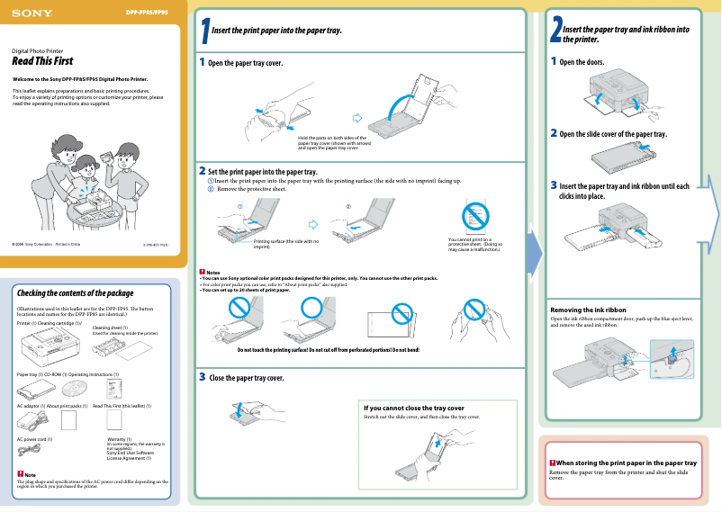Page 1 de la notice Guide d'installation Sony DPP-FP95