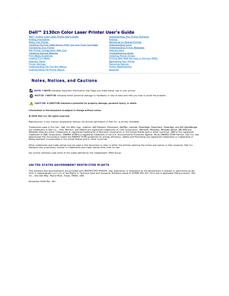 Page 1 de la notice Manuel utilisateur Dell 2130cn