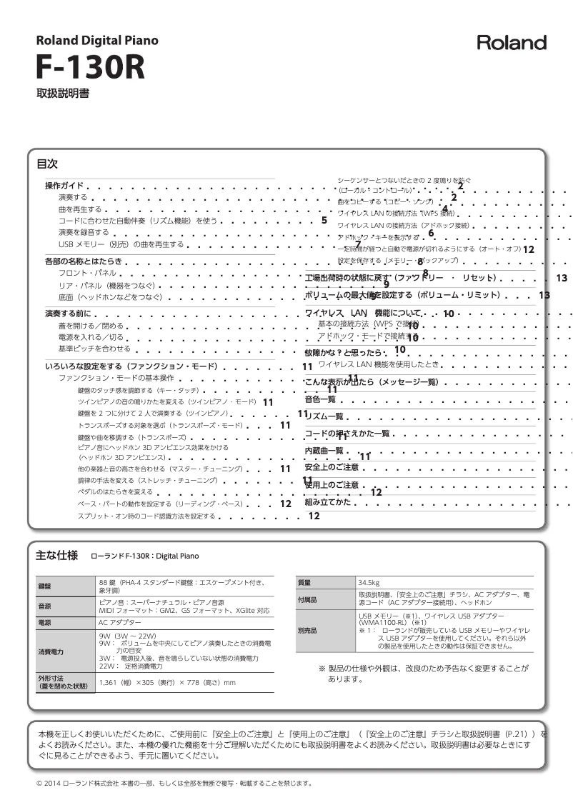 Página 1 del manual Manual de usuario Roland F-130R