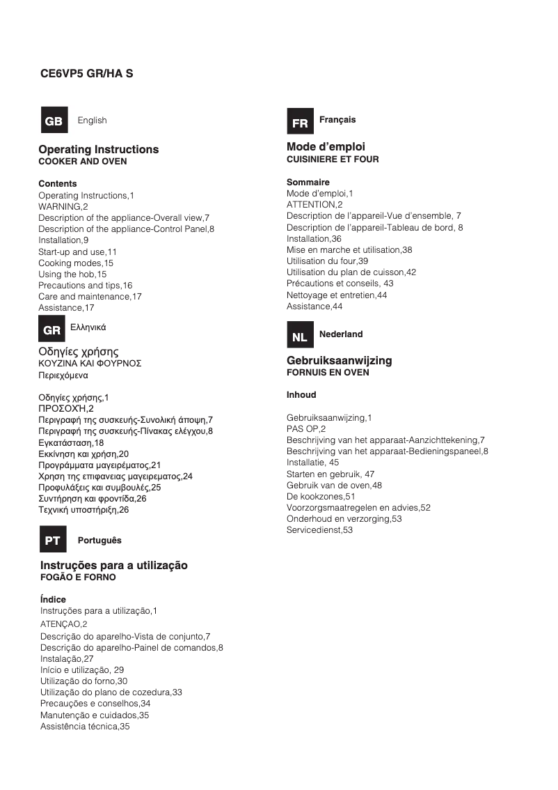 Página 1 del manual Manual de usuario Hotpoint CE6VP5