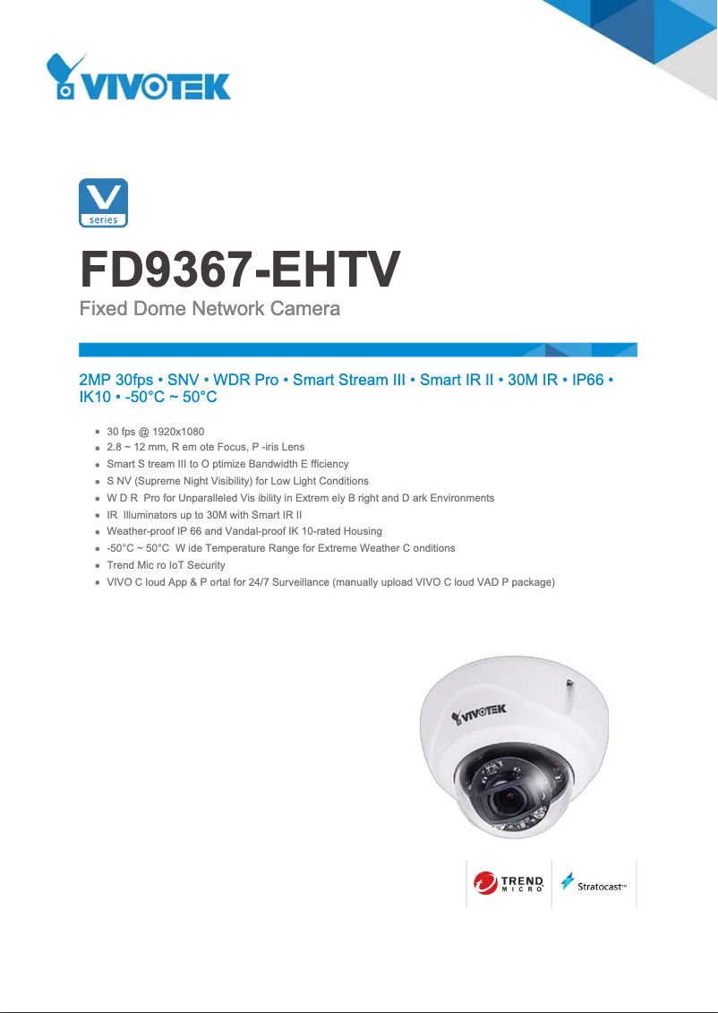 Page 1 de la notice Fiche technique Vivotek FD9367-EHTV-v2