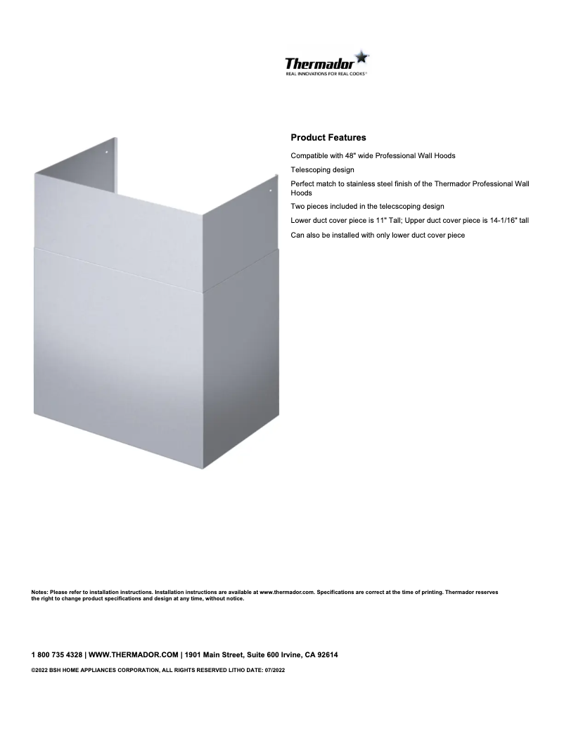 Page 1 de la notice Fiche technique Thermador DC4889W