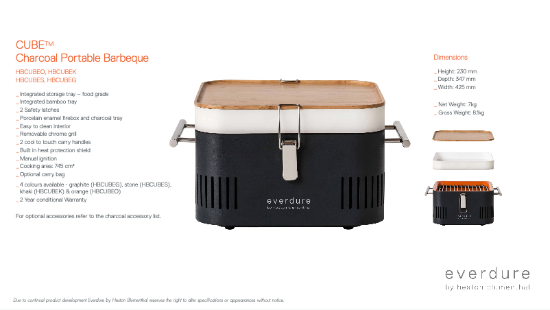 Page 1 de la notice Fiche technique Everdure Cube