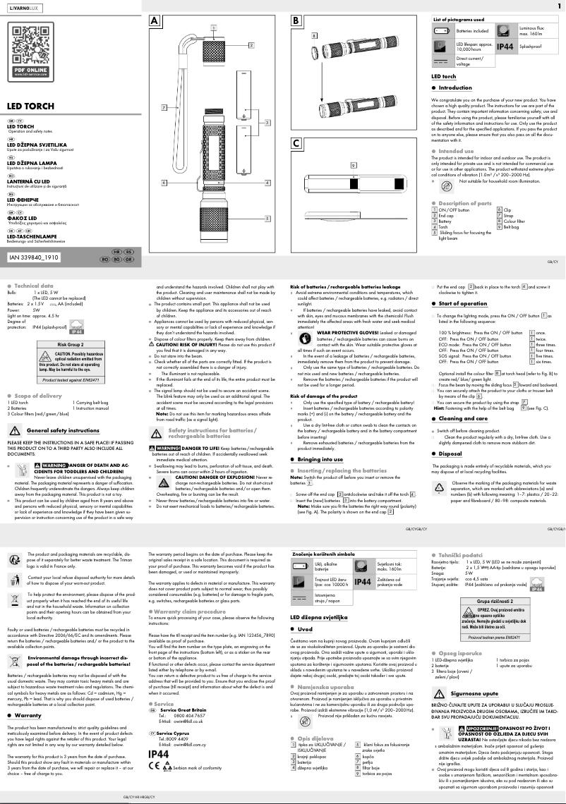 Page 1 of the manual User Manual Livarno Lux IAN 339840