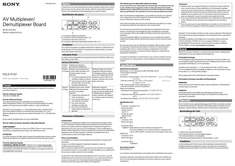 Page n°1 - Manuel utilisateur Sony NXLK-IP45F