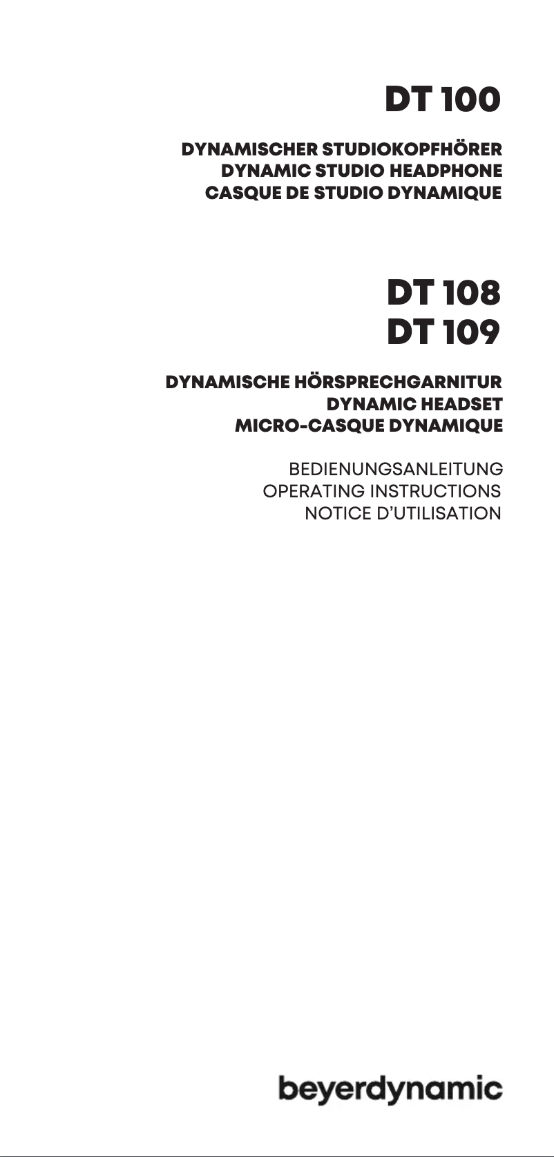 Page 1 de la notice Manuel utilisateur Beyerdynamic DT 109