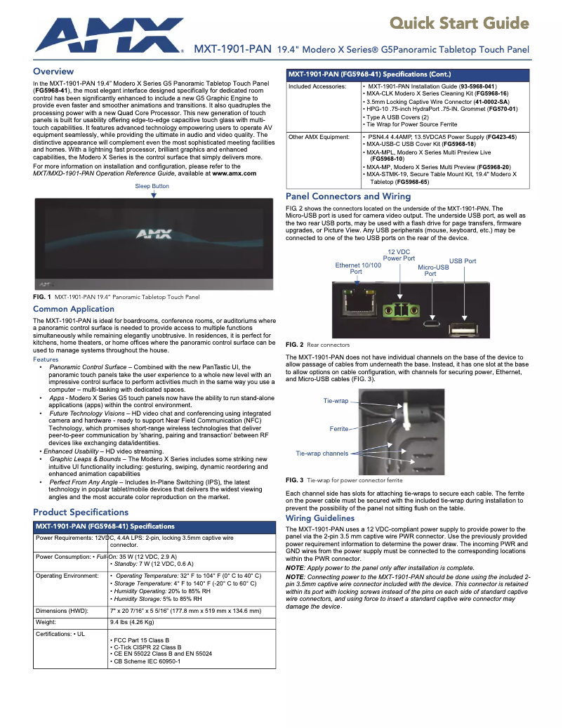 Page 1 de la notice Manuel utilisateur AMX MXT-1901-PAN
