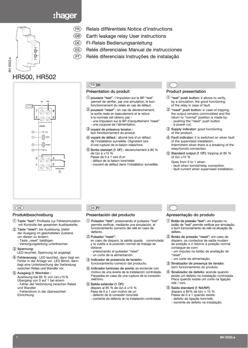 Page 1 de la notice Manuel utilisateur Hager HR500