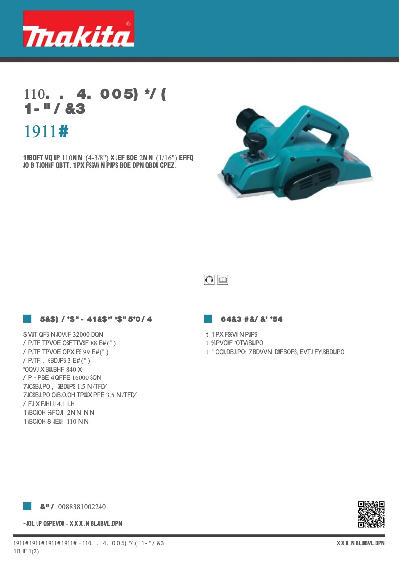 Page 1 de la notice Fiche technique Makita 1911B