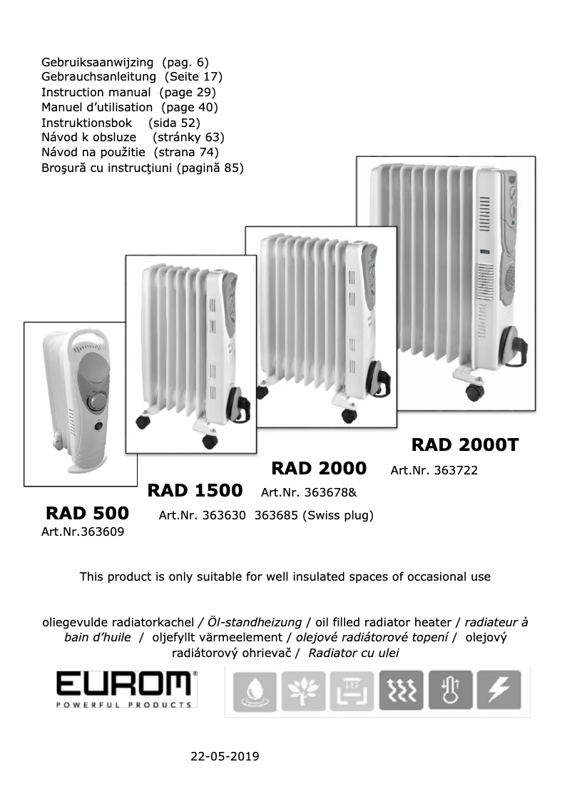 Page n°1 - Manuel utilisateur Eurom RAD 500