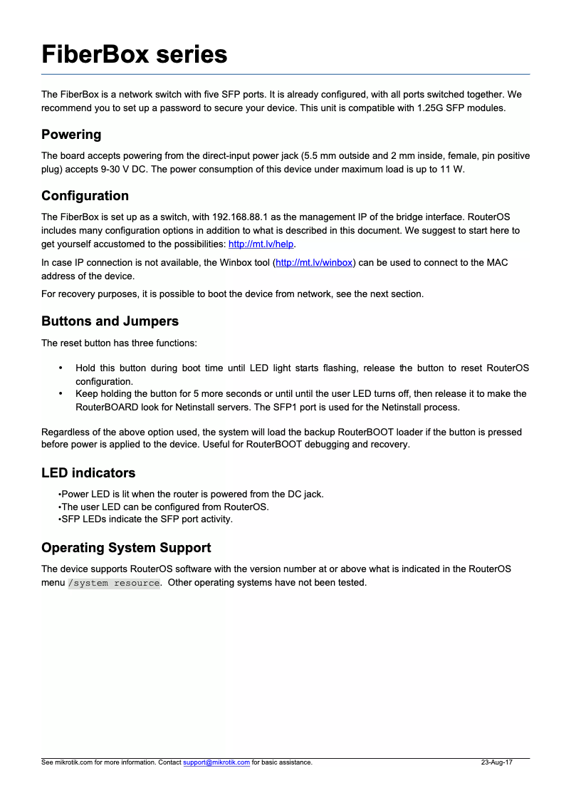 Page 1 de la notice Manuel utilisateur Mikrotik CRS105-5S-FB