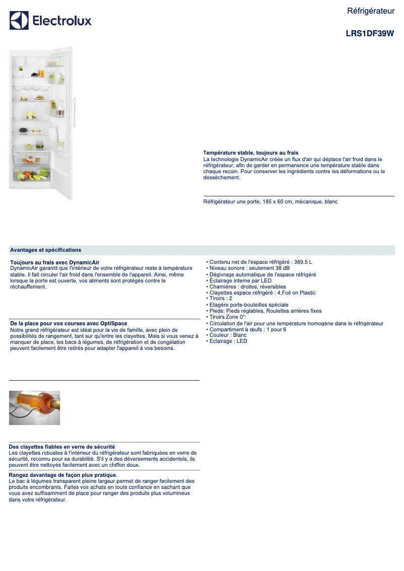 Page n°1 - Fiche technique Electrolux LRS1DF39W
