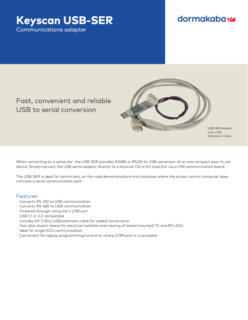 Page 1 de la notice Manuel utilisateur Dormakaba Keyscan USB-SER