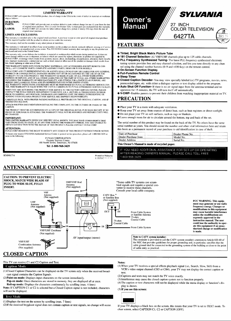 Image de la première page du manuel de l'appareil 6427TA