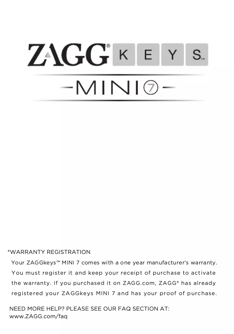 Page 1 de la notice Manuel utilisateur Zagg Mini 7